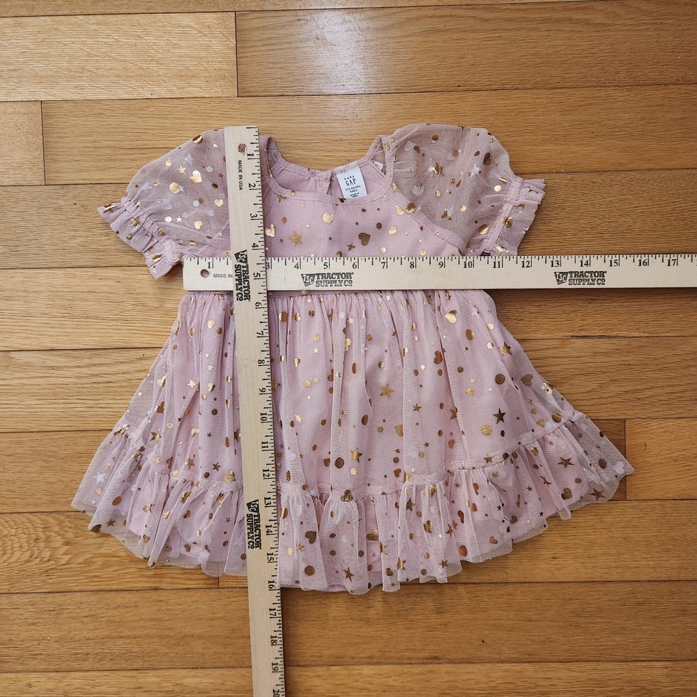 Baby Gap NWOT‎ Pink Tulle Dress Gold Stars Hearts Ruffle Bloomers 6-12 Months - Picture 5 of 7